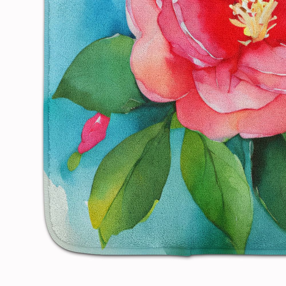 Alabama Camellia in Watercolor Memory Foam Kitchen Mat Machine Washable Anti-Fatigue Mat Cushion Comfort Bath Mat or Kitchen Rug