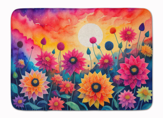Dahlias in Color Memory Foam Kitchen Mat Machine Washable Anti-Fatigue Mat Cushion Comfort Bath Mat or Kitchen Rug