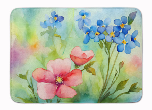 Alaska Forget-me-nots in Watercolor Memory Foam Kitchen Mat Machine Washable Anti-Fatigue Mat Cushion Comfort Bath Mat or Kitchen Rug