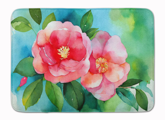 Alabama Camellia in Watercolor Memory Foam Kitchen Mat Machine Washable Anti-Fatigue Mat Cushion Comfort Bath Mat or Kitchen Rug
